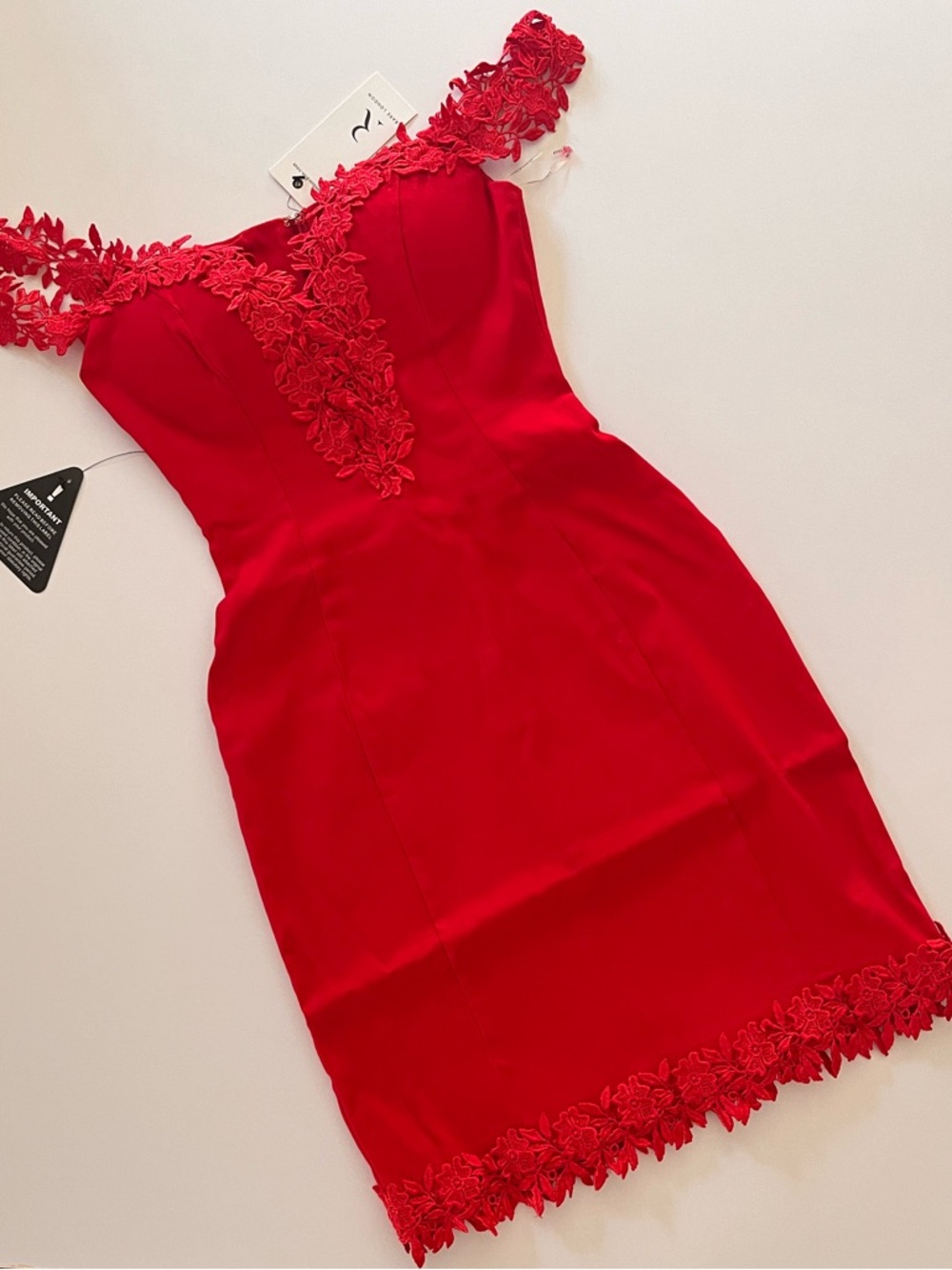 Rare London, Romantic Red Off the Shoulder Floral Embroidery Bodycon Dress Sz 4